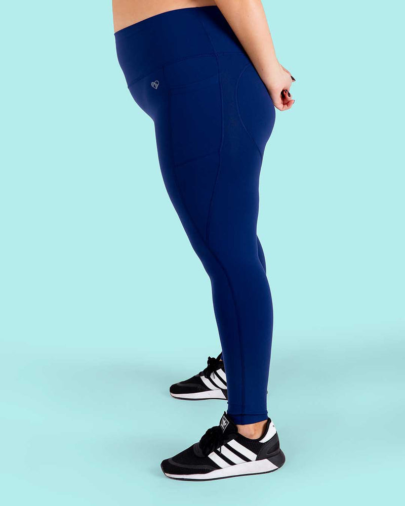 Navy Blue High Waisted Full Length Leggings with Pockets by Peachy