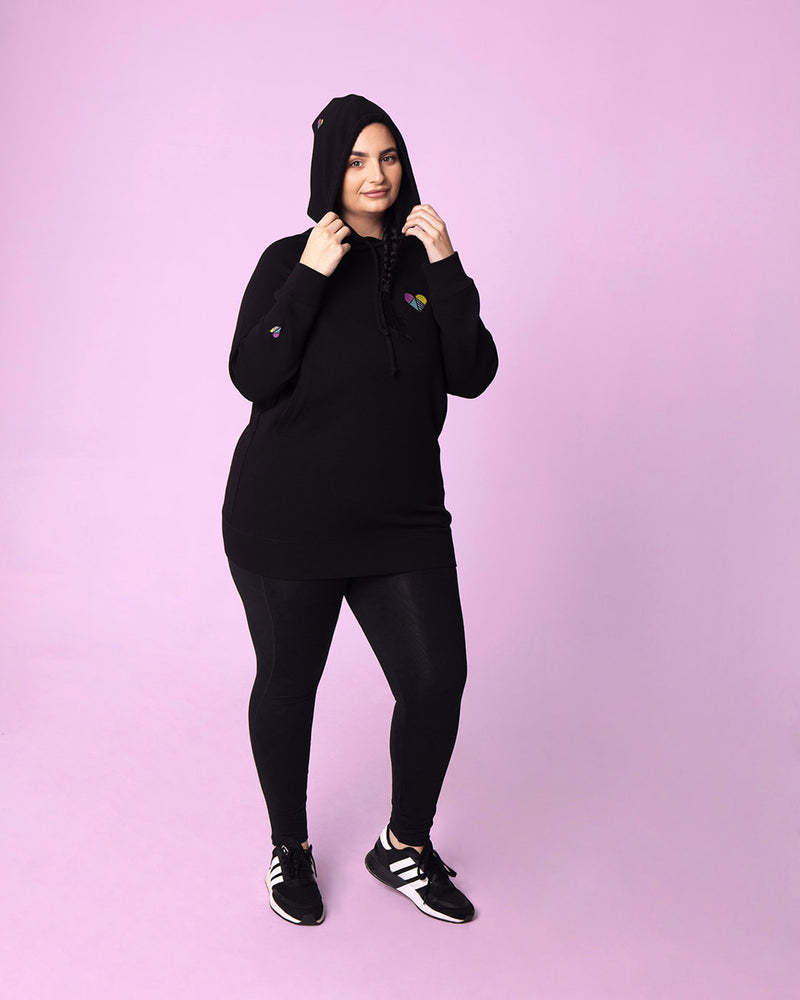 Wear Your Heart on Your Sleeve, Oversize, Lounging, Love,  Hoodie, Hoodie Dress with Pockets, Comfort, Hoody, We Can Black <peachylean.com>