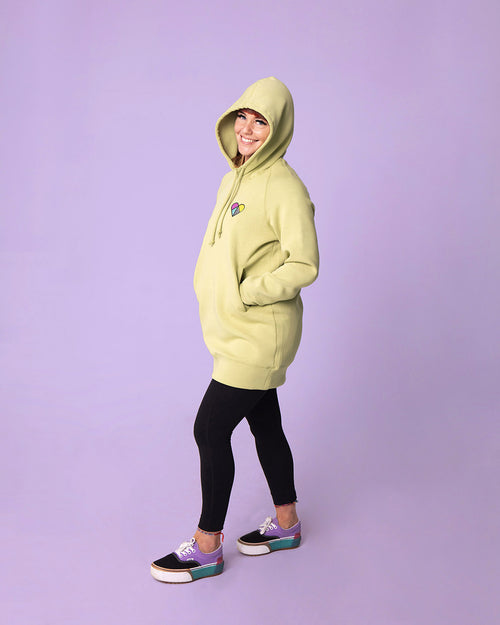 Wear Your Heart on Your Sleeve, Oversize, Lounging, Love,  Hoodie, Hoodie Dress with Pockets, Comfort, Hoody, We Can, Soft Olive <peachylean.com>