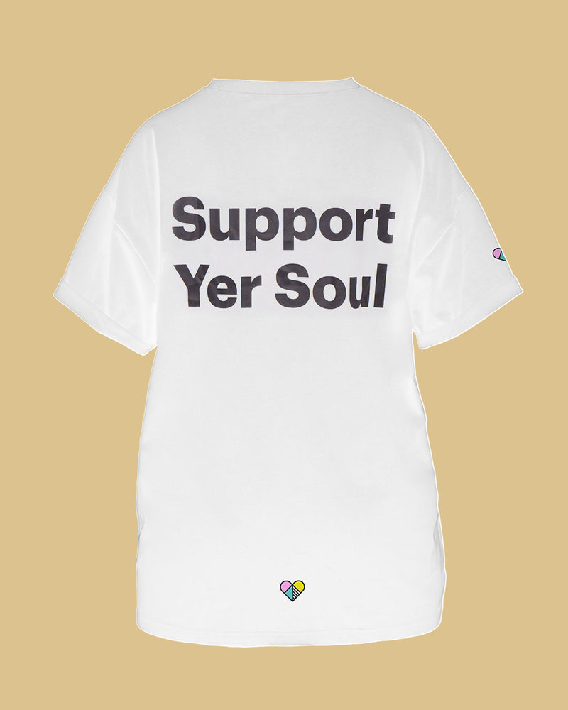 Support Yer Soul, Tee Shirt, T-Shirt, Tees, Mental Health Awareness, The Power of Positivity, Version of Ourselves We Can Love, Body, Healing, Happy, Inner, Feeling, Love, Oversize, Slogan, Lounging, Layering, White <peachylean.com>